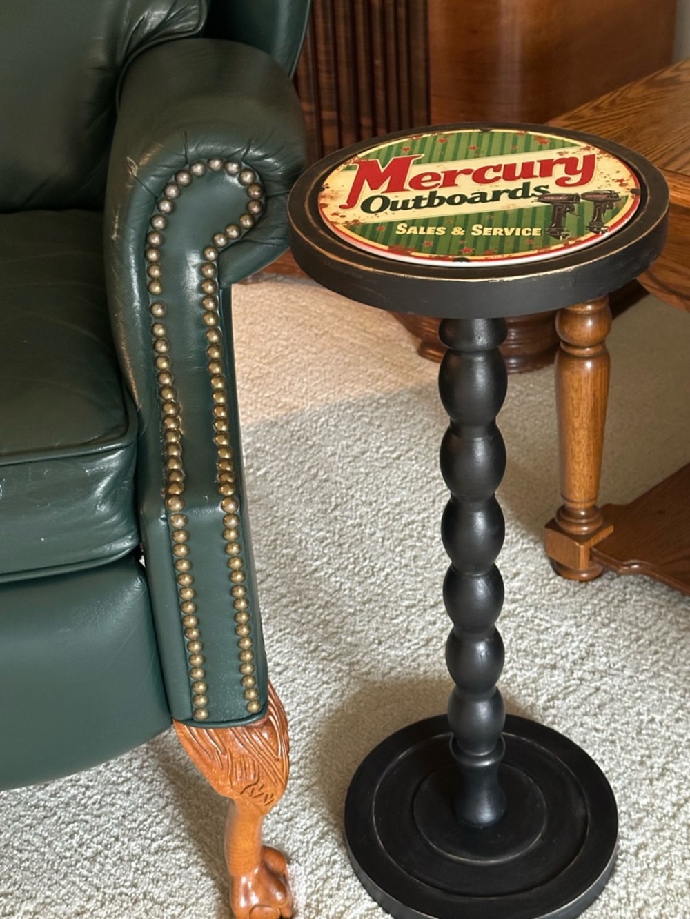 Small Round Mercury Motor Drink Table, Whiskey Martini Stand, Small End Table